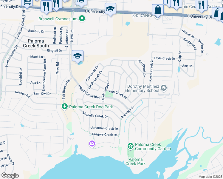 map of restaurants, bars, coffee shops, grocery stores, and more near 2313 Sun Creek Drive in Little Elm