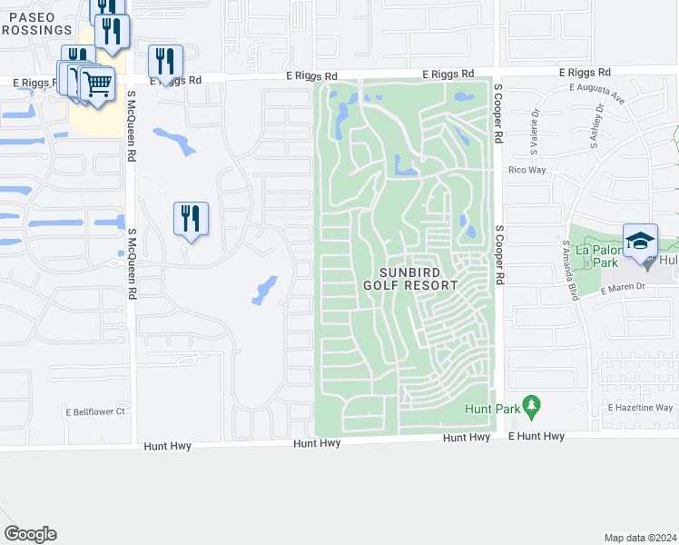 map of restaurants, bars, coffee shops, grocery stores, and more near 1541 East Desert Inn Drive in Chandler
