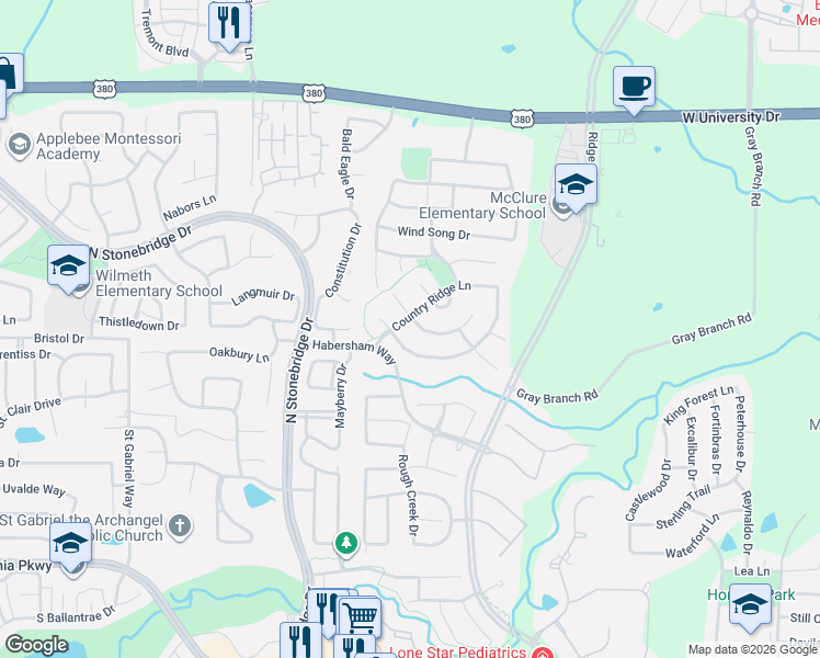 map of restaurants, bars, coffee shops, grocery stores, and more near 904 Hidden Springs Court in McKinney
