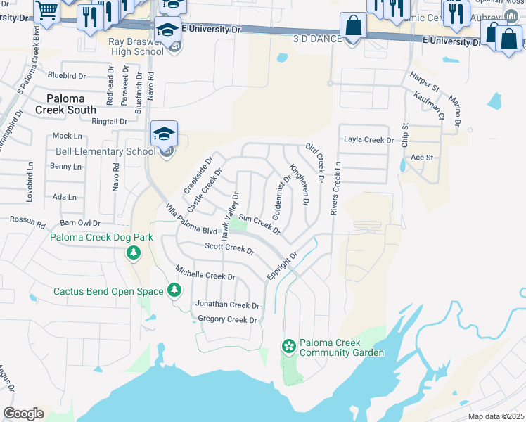 map of restaurants, bars, coffee shops, grocery stores, and more near 929 Green Coral Drive in Little Elm