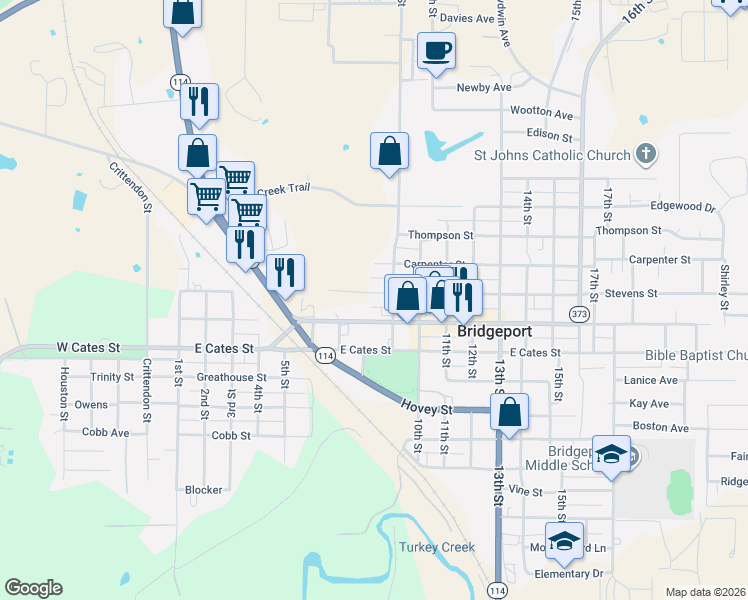 map of restaurants, bars, coffee shops, grocery stores, and more near 808 Stevens Street in Bridgeport