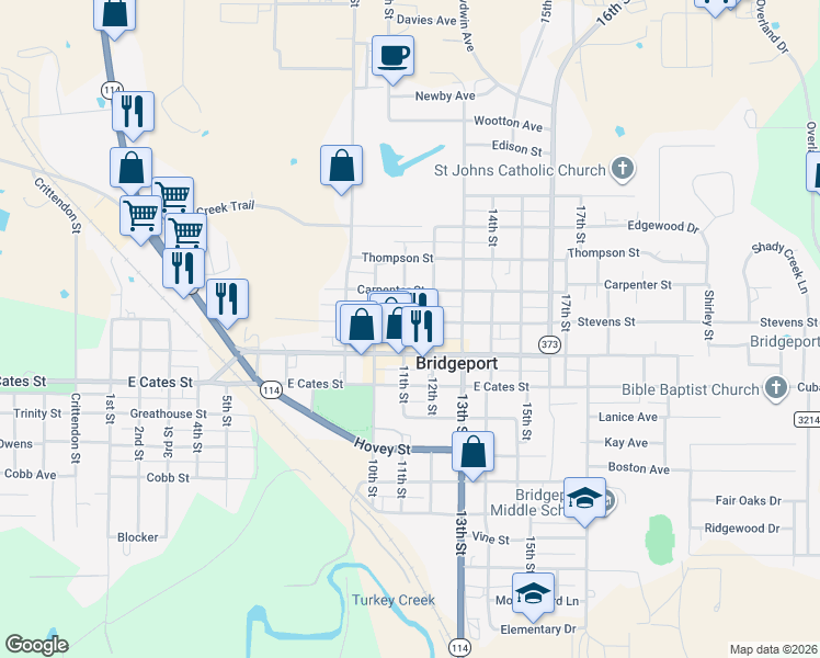 map of restaurants, bars, coffee shops, grocery stores, and more near 1101 Stevens Street in Bridgeport
