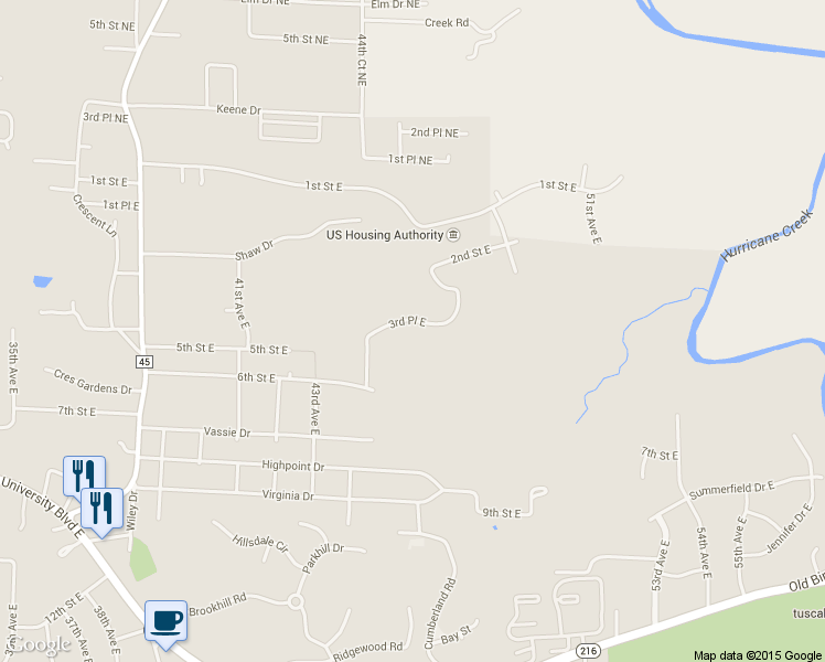 map of restaurants, bars, coffee shops, grocery stores, and more near 4515 3rd Place East in Tuscaloosa