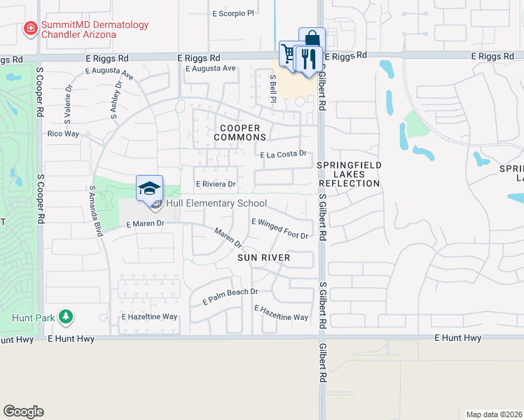 map of restaurants, bars, coffee shops, grocery stores, and more near 2751 East Buena Vista Drive in Chandler