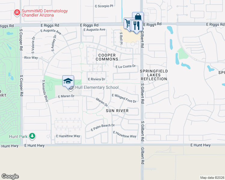 map of restaurants, bars, coffee shops, grocery stores, and more near 2751 East Buena Vista Drive in Chandler