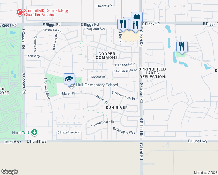 map of restaurants, bars, coffee shops, grocery stores, and more near 2751 East Buena Vista Drive in Chandler