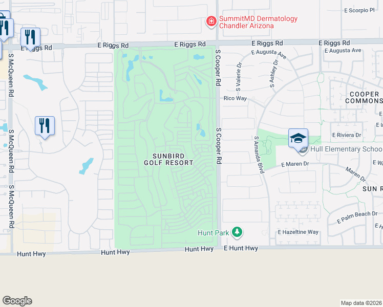 map of restaurants, bars, coffee shops, grocery stores, and more near 6551 South Sawgrass Drive in Chandler