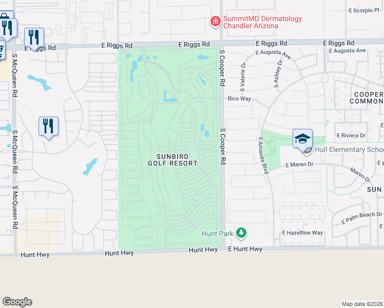 map of restaurants, bars, coffee shops, grocery stores, and more near 6551 South Sawgrass Drive in Chandler