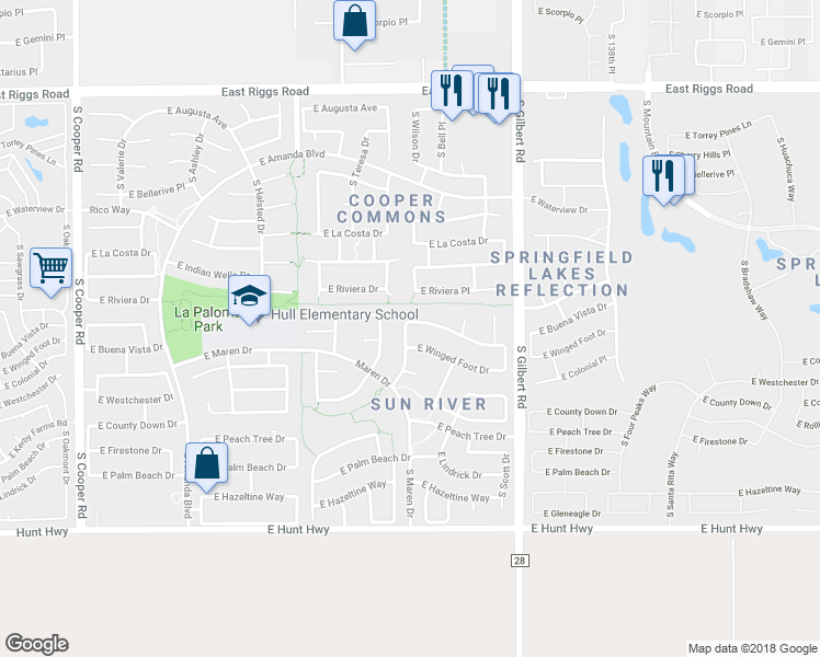 map of restaurants, bars, coffee shops, grocery stores, and more near 2751 East Buena Vista Drive in Chandler