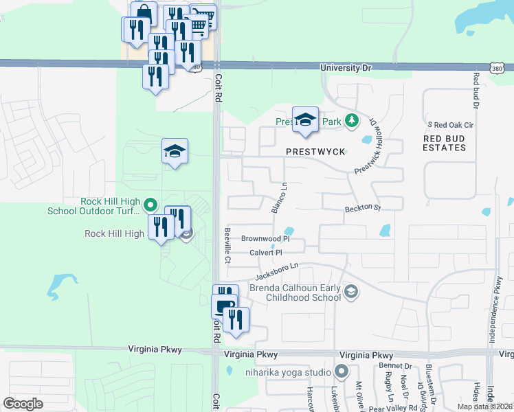 map of restaurants, bars, coffee shops, grocery stores, and more near 12300 Hitch Rack Way in McKinney