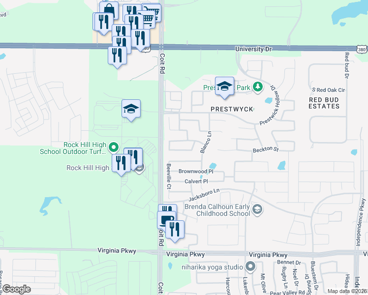 map of restaurants, bars, coffee shops, grocery stores, and more near 12300 Hitch Rack Way in McKinney