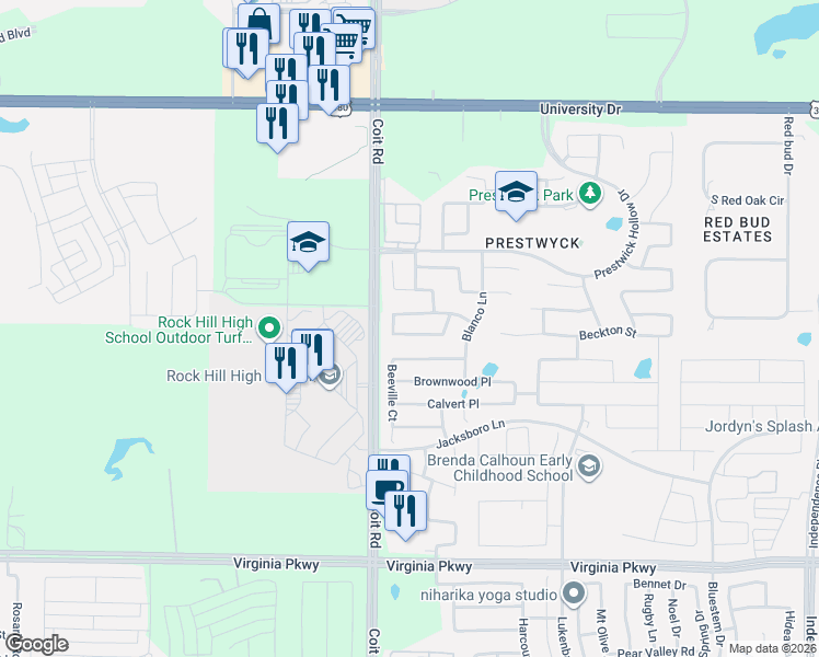 map of restaurants, bars, coffee shops, grocery stores, and more near 12408 Hitch Rack Way in McKinney
