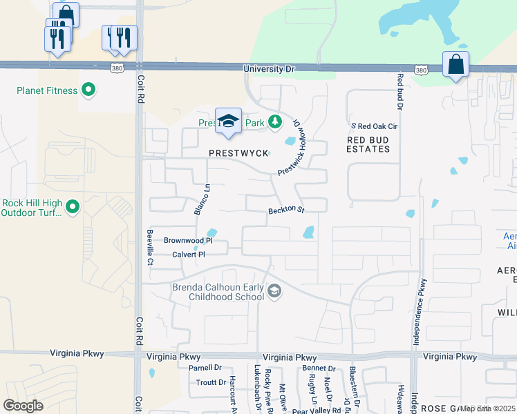 map of restaurants, bars, coffee shops, grocery stores, and more near 11816 Beckton Street in McKinney