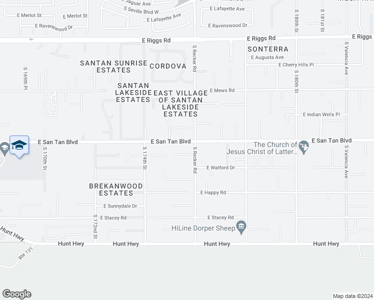 map of restaurants, bars, coffee shops, grocery stores, and more near 17528 East Chestnut Drive in Queen Creek
