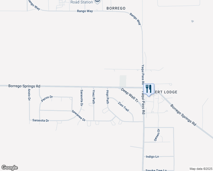 map of restaurants, bars, coffee shops, grocery stores, and more near Borrego Springs Road in Borrego Springs