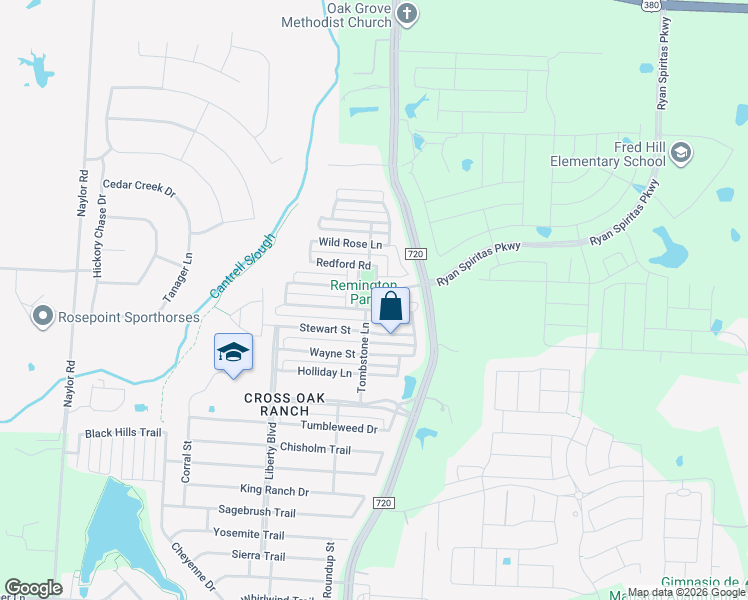 map of restaurants, bars, coffee shops, grocery stores, and more near 268 Tonto Street in Aubrey