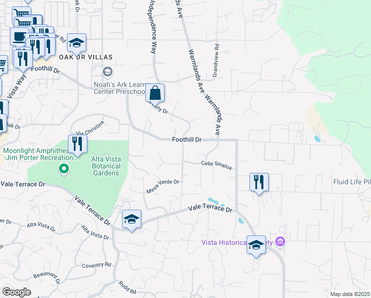 map of restaurants, bars, coffee shops, grocery stores, and more near 939 Beverly Drive in Vista