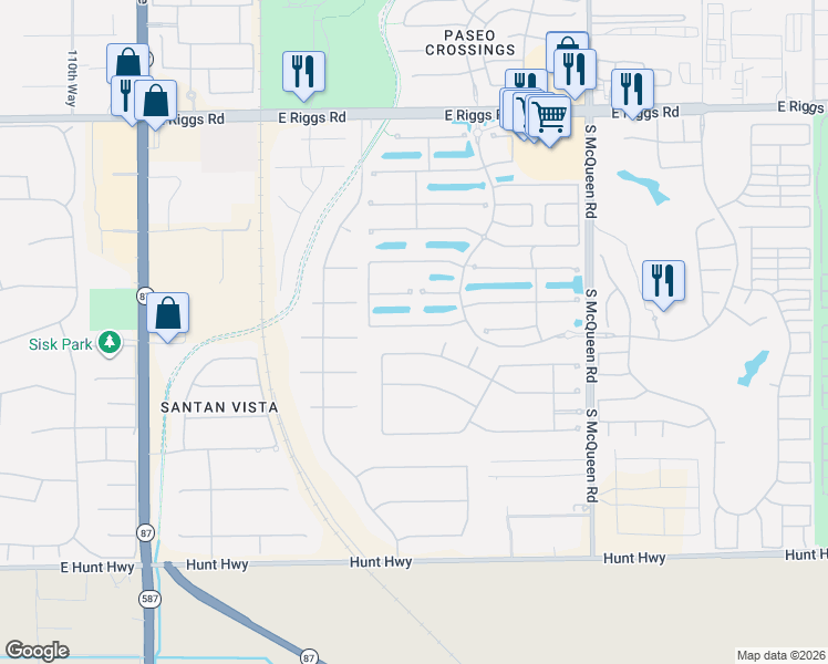 map of restaurants, bars, coffee shops, grocery stores, and more near 659 East Riviera Drive in Chandler
