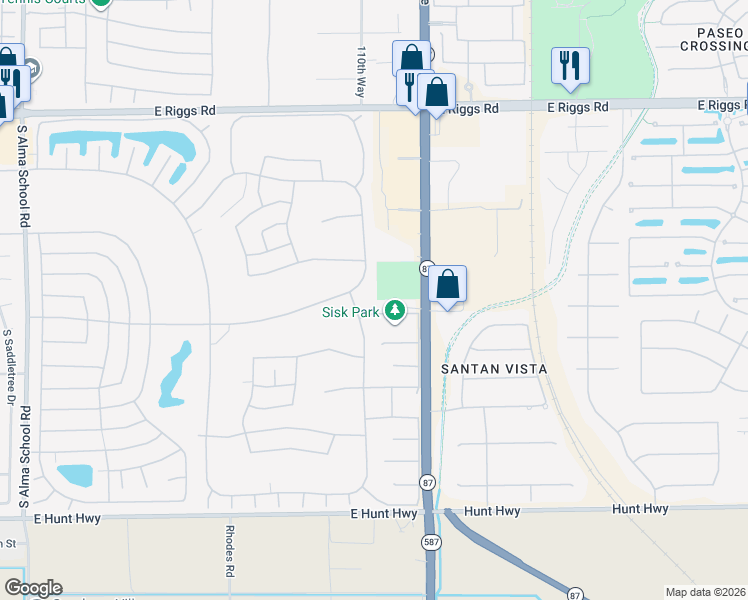 map of restaurants, bars, coffee shops, grocery stores, and more near 11110 East East Drive in Sun Lakes