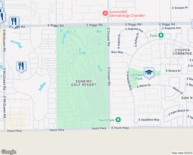 map of restaurants, bars, coffee shops, grocery stores, and more near 6551 South Sawgrass Drive in Chandler