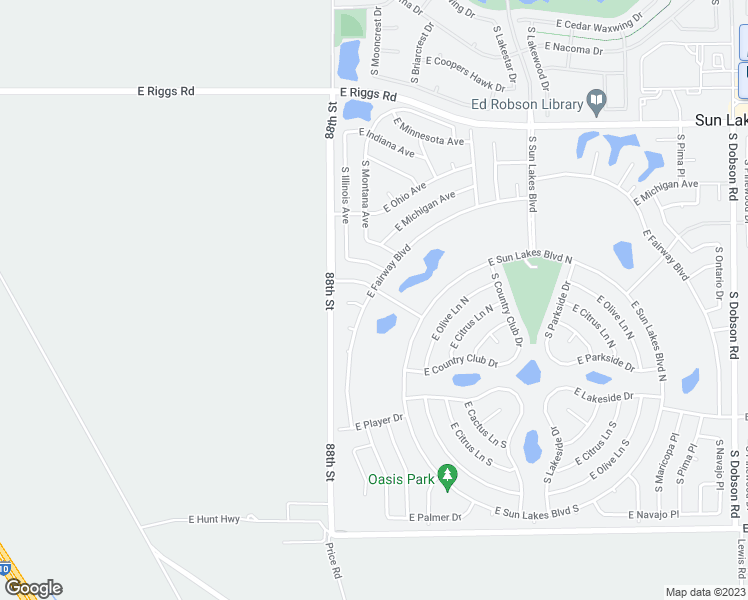 map of restaurants, bars, coffee shops, grocery stores, and more near 8897 East Fairway Boulevard in Sun Lakes