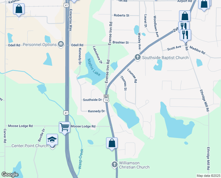 map of restaurants, bars, coffee shops, grocery stores, and more near 1374 Zebulon Road in Griffin