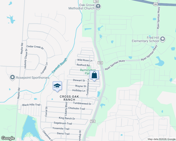 map of restaurants, bars, coffee shops, grocery stores, and more near 268 Tonto Street in Aubrey