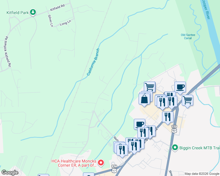 map of restaurants, bars, coffee shops, grocery stores, and more near 286 Mitton Road in Moncks Corner