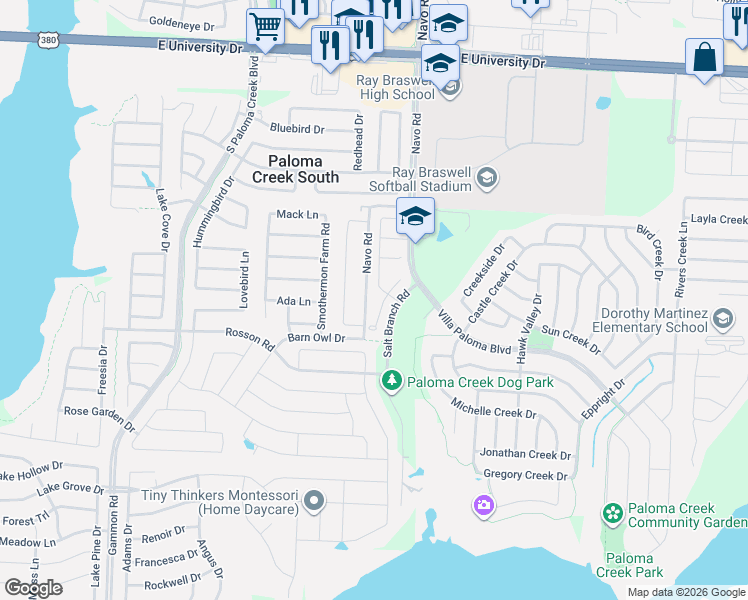 map of restaurants, bars, coffee shops, grocery stores, and more near 913 Horizon Ridge Circle in Little Elm