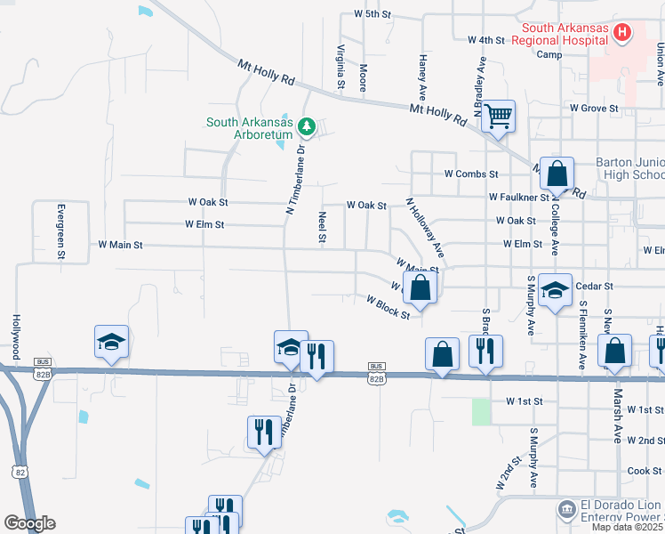 map of restaurants, bars, coffee shops, grocery stores, and more near 1712 West Cedar Street in El Dorado