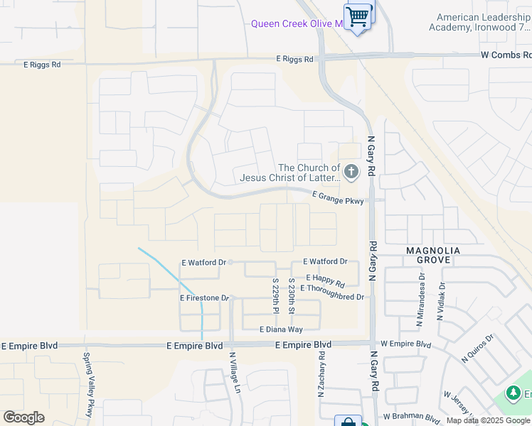 map of restaurants, bars, coffee shops, grocery stores, and more near 25832 South 229th Place in Queen Creek