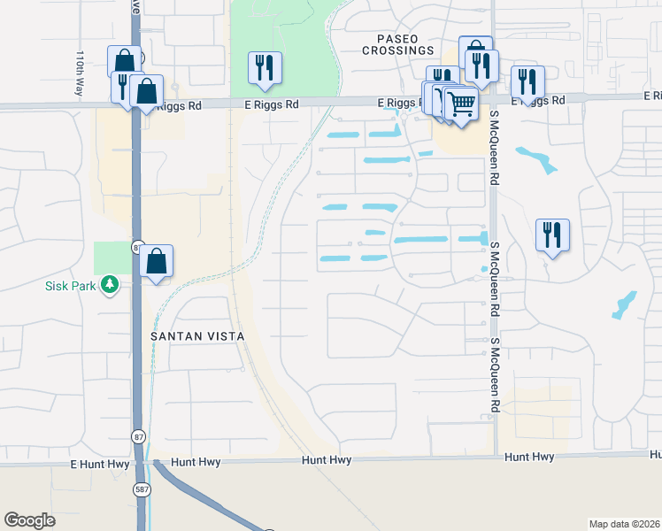 map of restaurants, bars, coffee shops, grocery stores, and more near 603 East Riviera Drive in Chandler