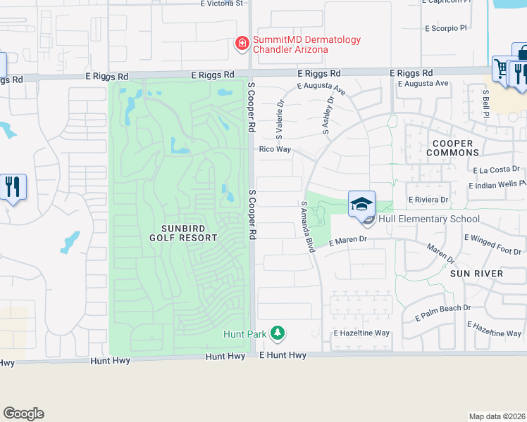 map of restaurants, bars, coffee shops, grocery stores, and more near 2042 East Desert Inn Drive in Chandler