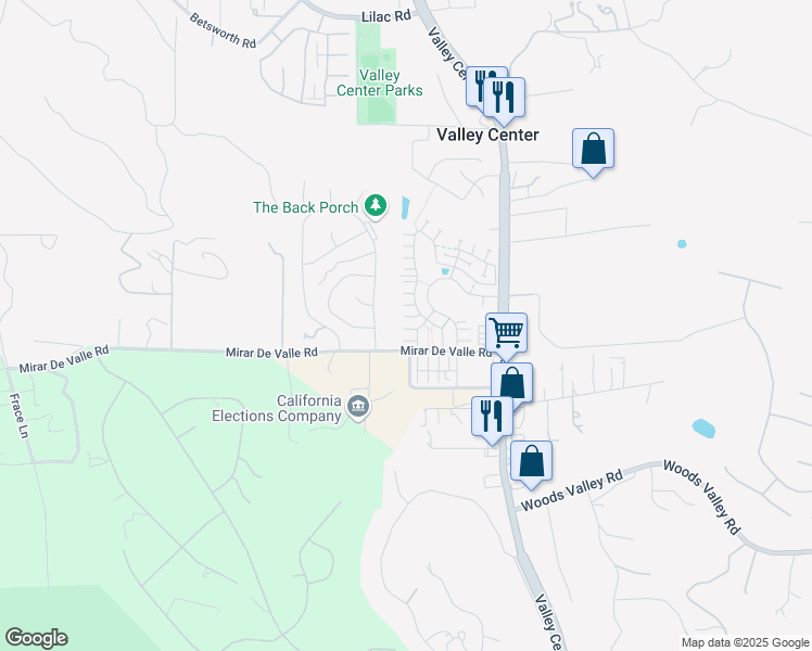 map of restaurants, bars, coffee shops, grocery stores, and more near 27656 Konyn Court in Valley Center