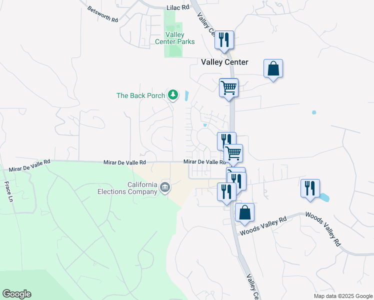 map of restaurants, bars, coffee shops, grocery stores, and more near 27656 Konyn Court in Valley Center