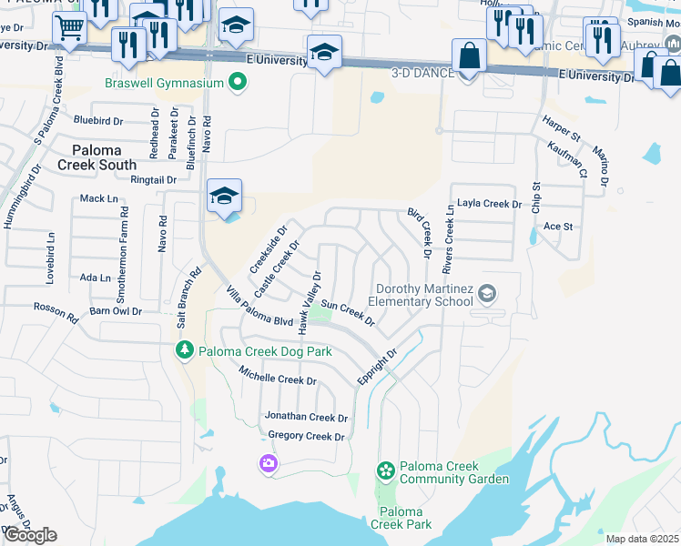 map of restaurants, bars, coffee shops, grocery stores, and more near 809 Silver Moon Drive in Little Elm