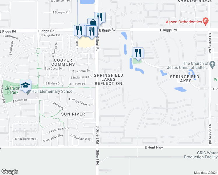 map of restaurants, bars, coffee shops, grocery stores, and more near 3081 East Doral Drive in Chandler