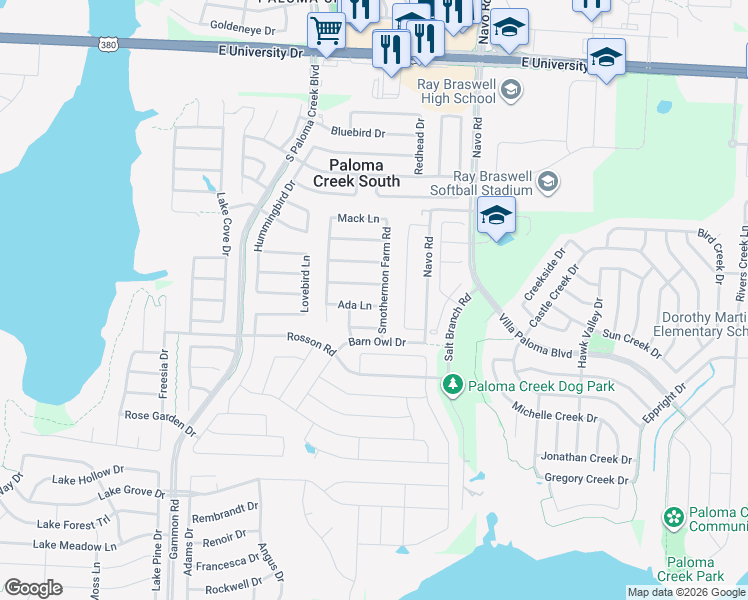 map of restaurants, bars, coffee shops, grocery stores, and more near 1724 Ada Lane in Little Elm