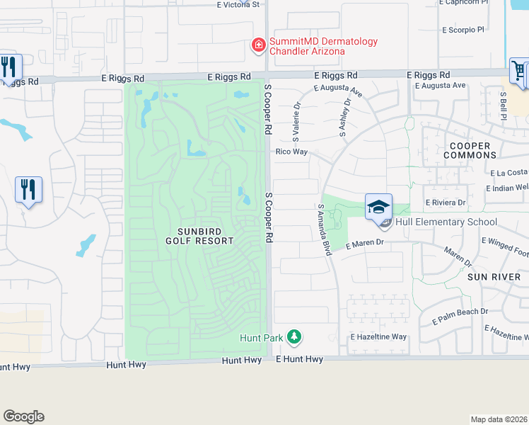 map of restaurants, bars, coffee shops, grocery stores, and more near 6622 South Oakmont Drive in Chandler