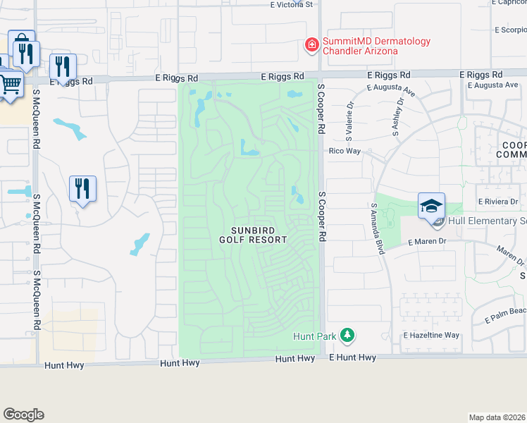 map of restaurants, bars, coffee shops, grocery stores, and more near 1802 East Desert Inn Drive in Chandler