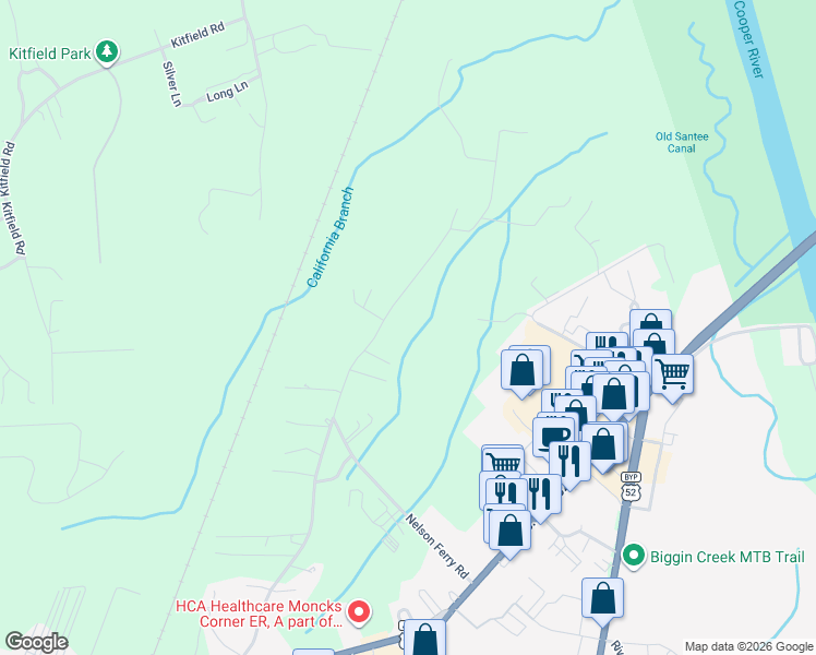 map of restaurants, bars, coffee shops, grocery stores, and more near 286 Mitton Road in Moncks Corner
