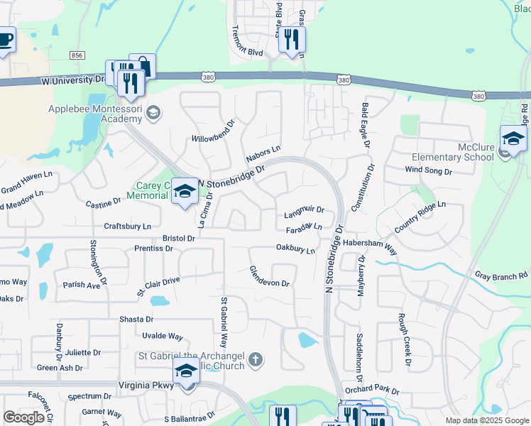 map of restaurants, bars, coffee shops, grocery stores, and more near 1000 Thimbleberry Drive in McKinney