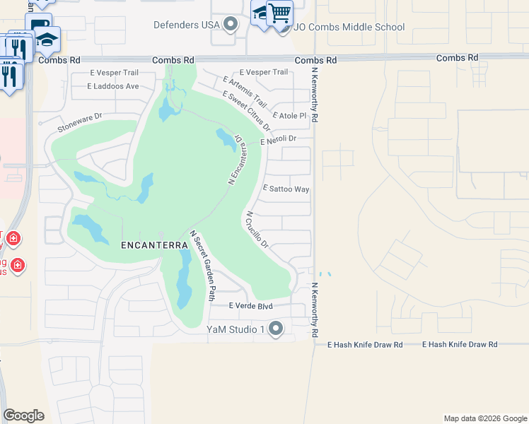 map of restaurants, bars, coffee shops, grocery stores, and more near 1564 East Amaranth Trail in San Tan Valley