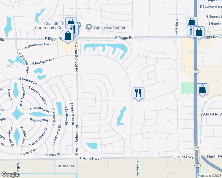 map of restaurants, bars, coffee shops, grocery stores, and more near 25826 South Cloverland Drive in Sun Lakes