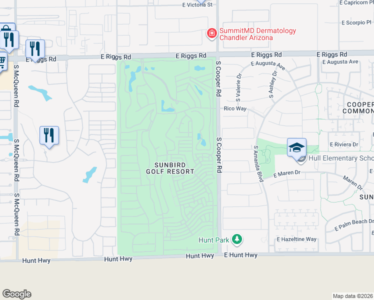 map of restaurants, bars, coffee shops, grocery stores, and more near 6551 South Sawgrass Drive in Chandler