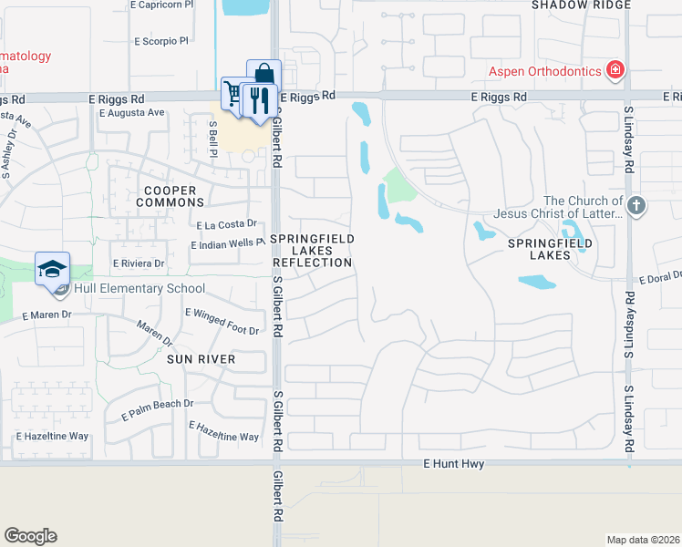 map of restaurants, bars, coffee shops, grocery stores, and more near 3142 East Buena Vista Drive in Chandler