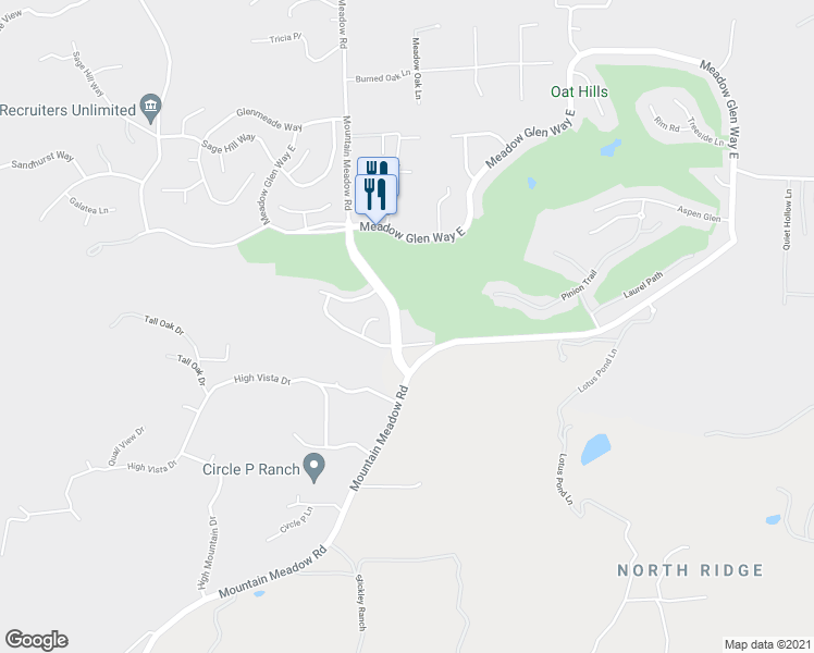 map of restaurants, bars, coffee shops, grocery stores, and more near 27725 Mountain Meadow Road in Escondido