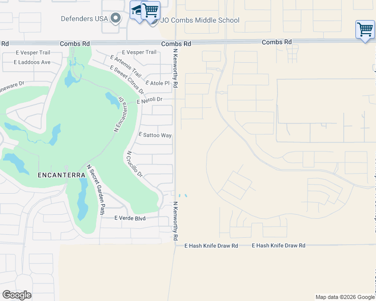 map of restaurants, bars, coffee shops, grocery stores, and more near 36675-36771 North Kenworthy Road in San Tan Valley
