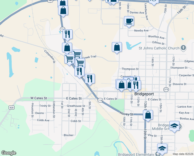 map of restaurants, bars, coffee shops, grocery stores, and more near 1402 Chico Highway in Bridgeport