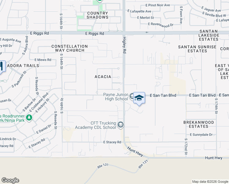 map of restaurants, bars, coffee shops, grocery stores, and more near 1949 East Bellflower Court in Queen Creek